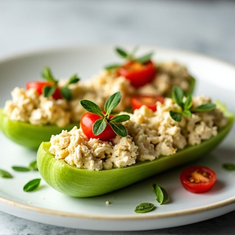 Creamy Pesto Chicken Celery Boats