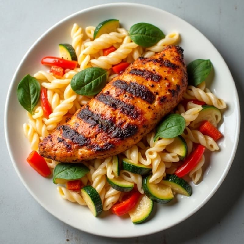 Spicy Cajun Chicken with Creamy Vegetable Pasta