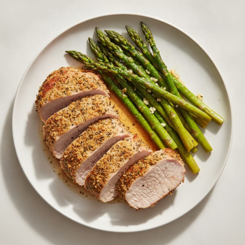Roasted Herb-Crusted Pork Tenderloin with Garlic Asparagus