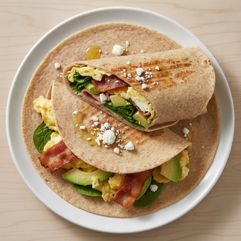 Crispy Turkey Bacon and Egg Breakfast Wrap with Spinach