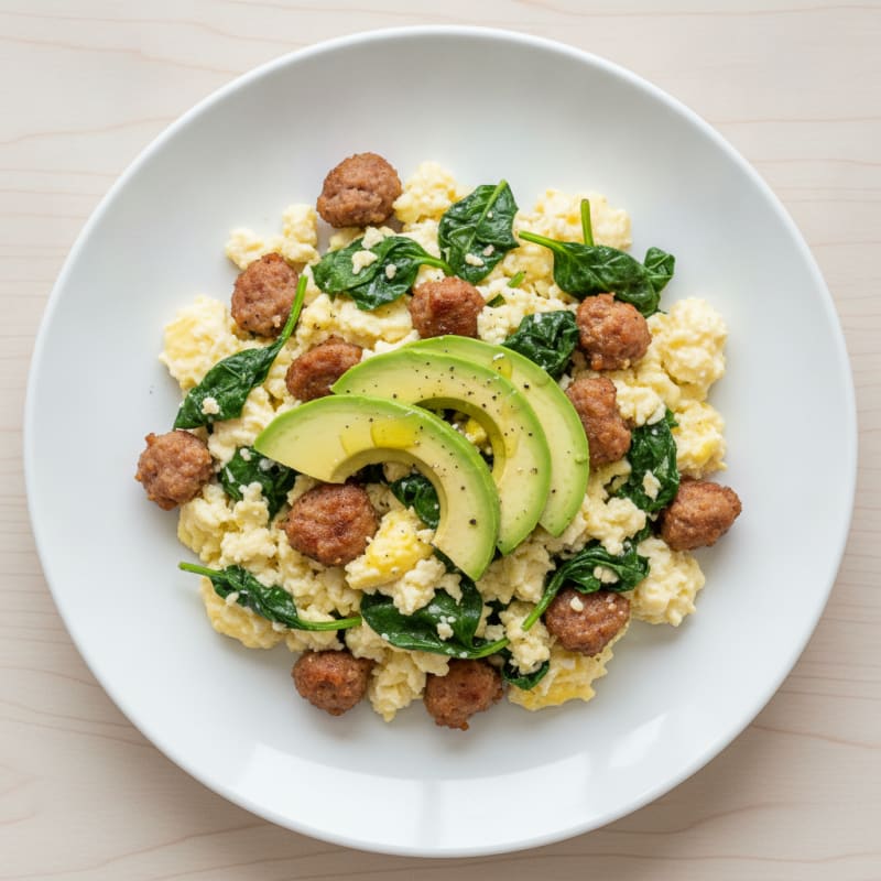 Egg White Scramble with Turkey Sausage and Spinach