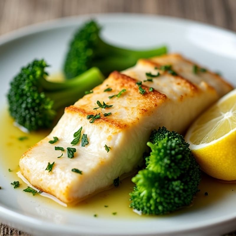 Seared Cod with Steamed Broccoli and Lemon