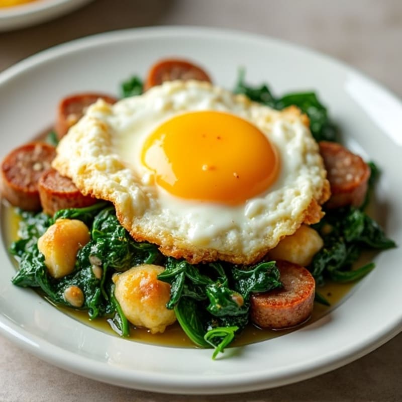 Fluffy Egg and Spinach Scramble with Turkey Sausage