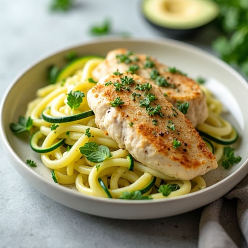 Creamy Cauliflower Chicken Alfredo with Zucchini Noodles