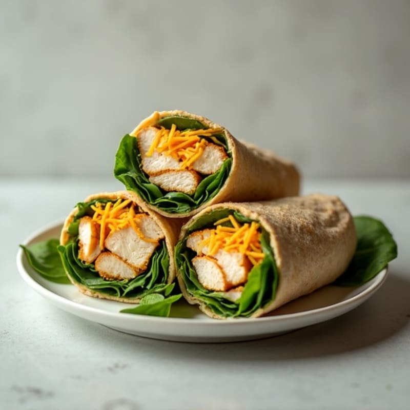 Chicken Ranch Wrap with Fresh Spinach and Shredded Cheese