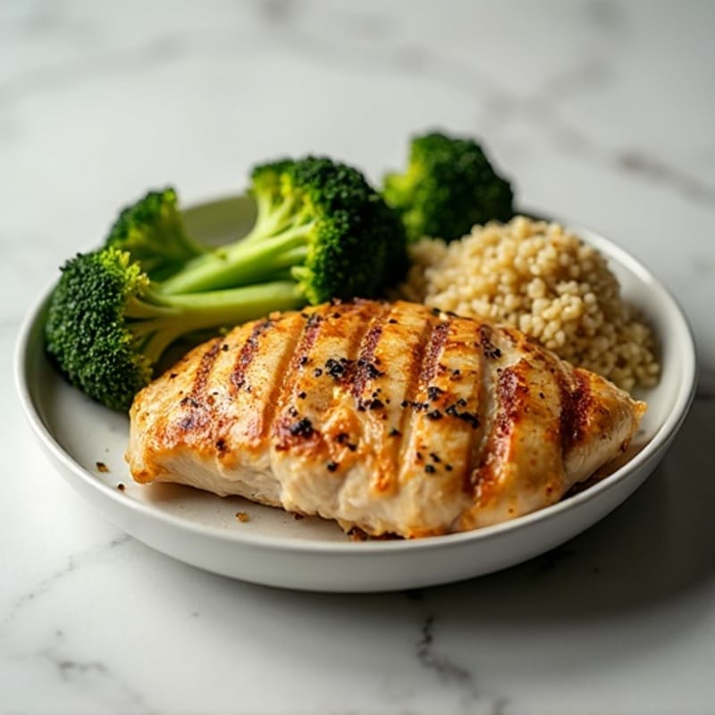 Grilled Chicken Breast with Roasted Broccoli and Quinoa