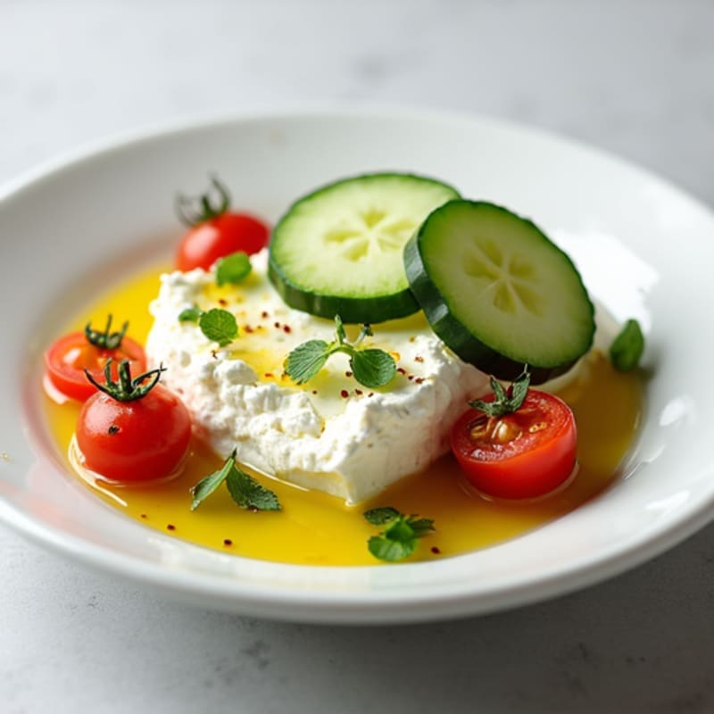 Cottage Cheese with Sliced Cucumbers and Cherry Tomatoes