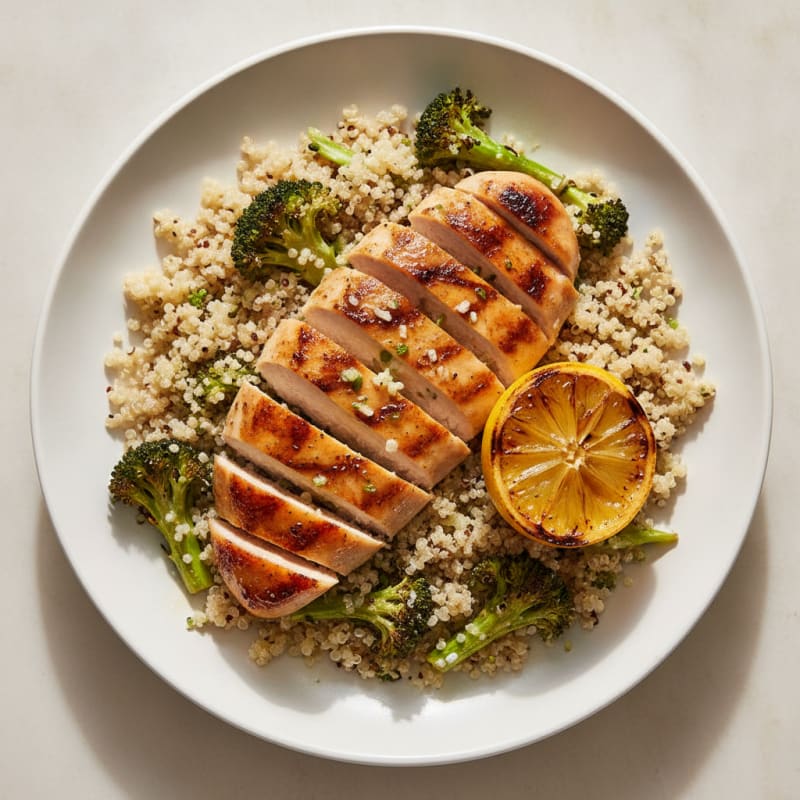 Grilled Chicken Breast with Quinoa and Roasted Broccoli