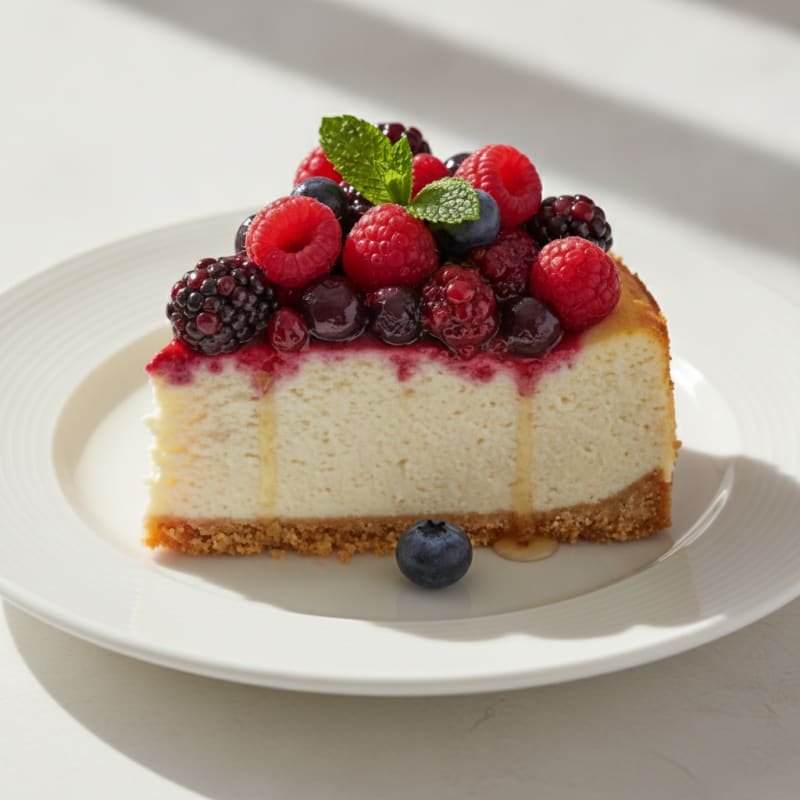 Greek Yogurt Protein Cheesecake with Mixed Berries