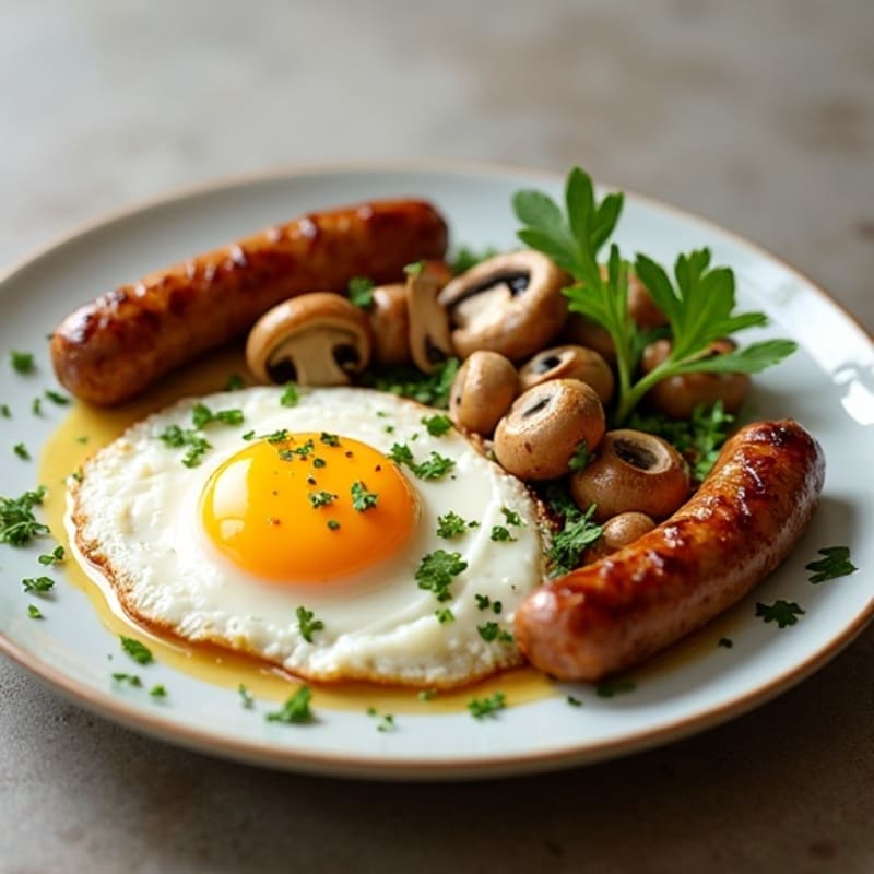 Garlic Butter Pan-Roasted Mushrooms with Chicken Sausage and Egg