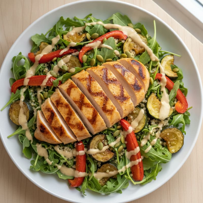 Grilled Chicken Salad with Quinoa and Roasted Vegetables
