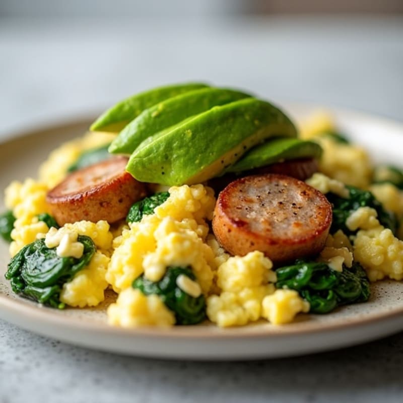 Egg White Scramble with Turkey Sausage and Spinach