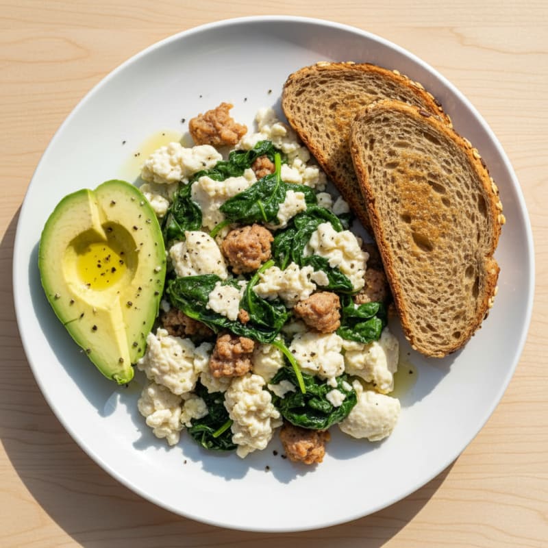 Egg White and Turkey Sausage Scramble with Spinach