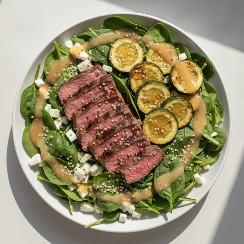 Grilled Steak Salad with Apple Sauce Vinaigrette and Roasted Vegetables