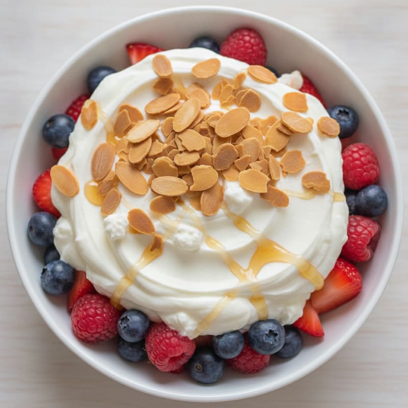 Greek Yogurt Protein Parfait with Mixed Berries and Almonds