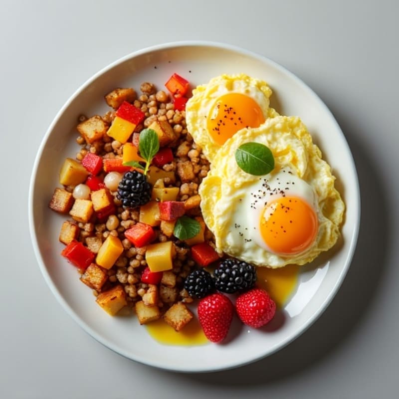 Turkey and Potato Breakfast Hash with Scrambled Eggs