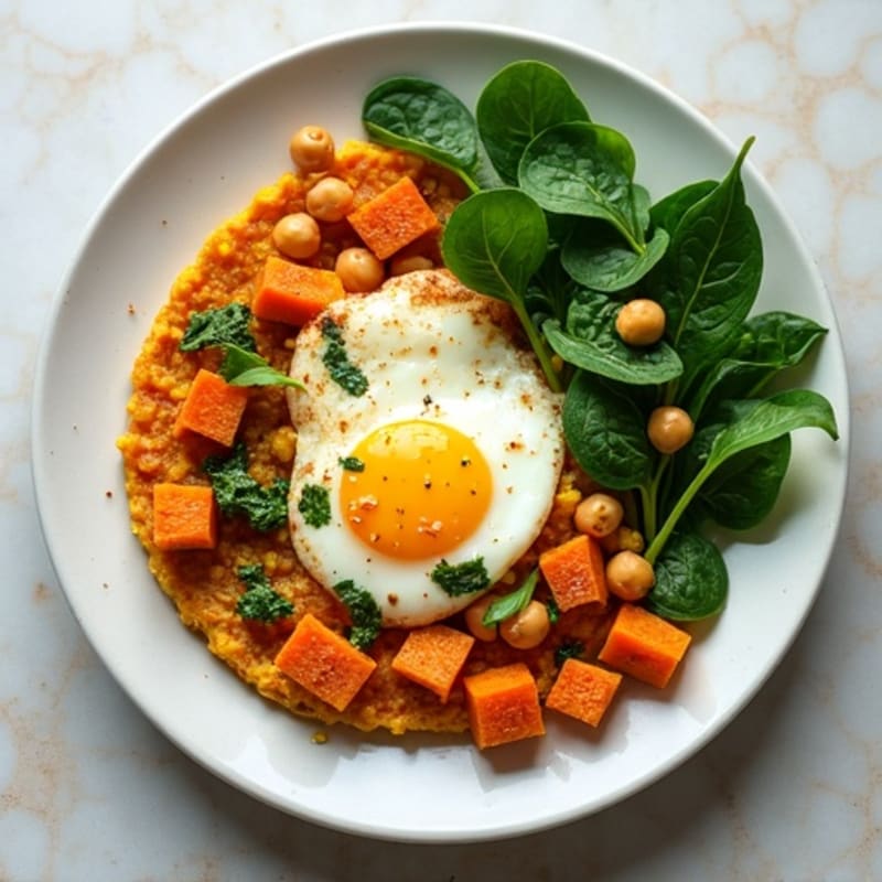 Crispy Chickpea Scramble with Spinach and Sweet Potato