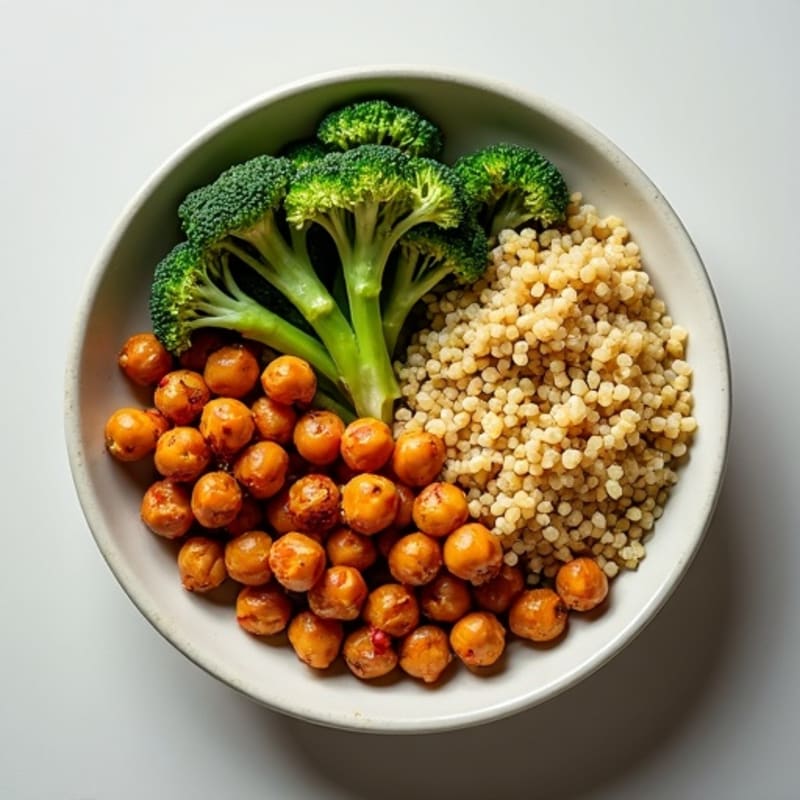 Crispy Roasted Chickpeas and Broccoli with Quinoa & Tempeh