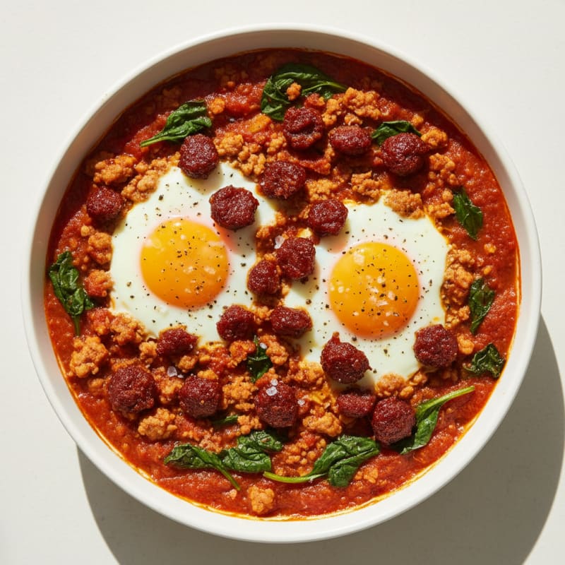 Golden Baked Eggs with Smoky Chorizo