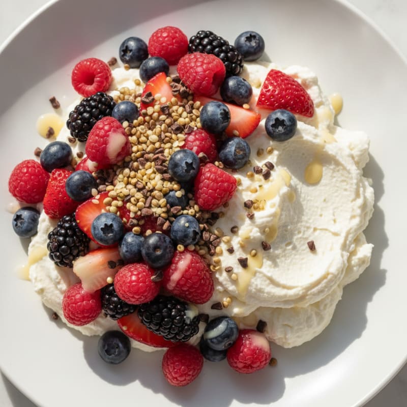 Greek Yogurt Protein Mousse with Mixed Berries