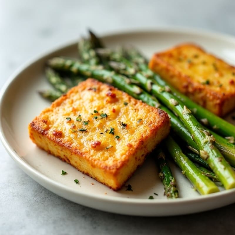 Crispy Lemon Garlic Baked Tofu with Roasted Asparagus