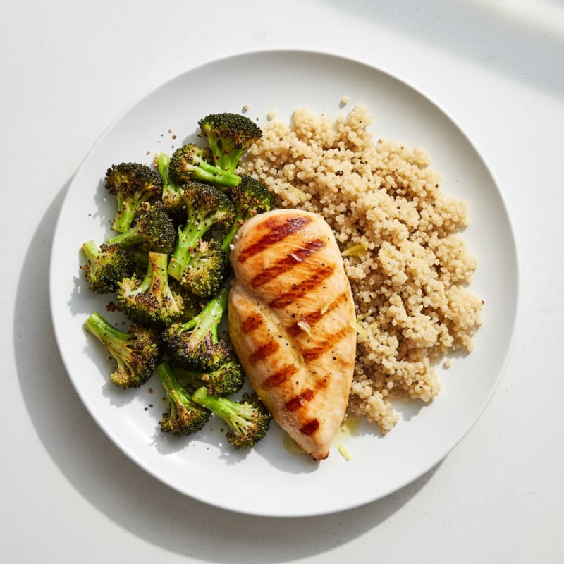 Grilled Chicken Breast with Quinoa and Roasted Broccoli