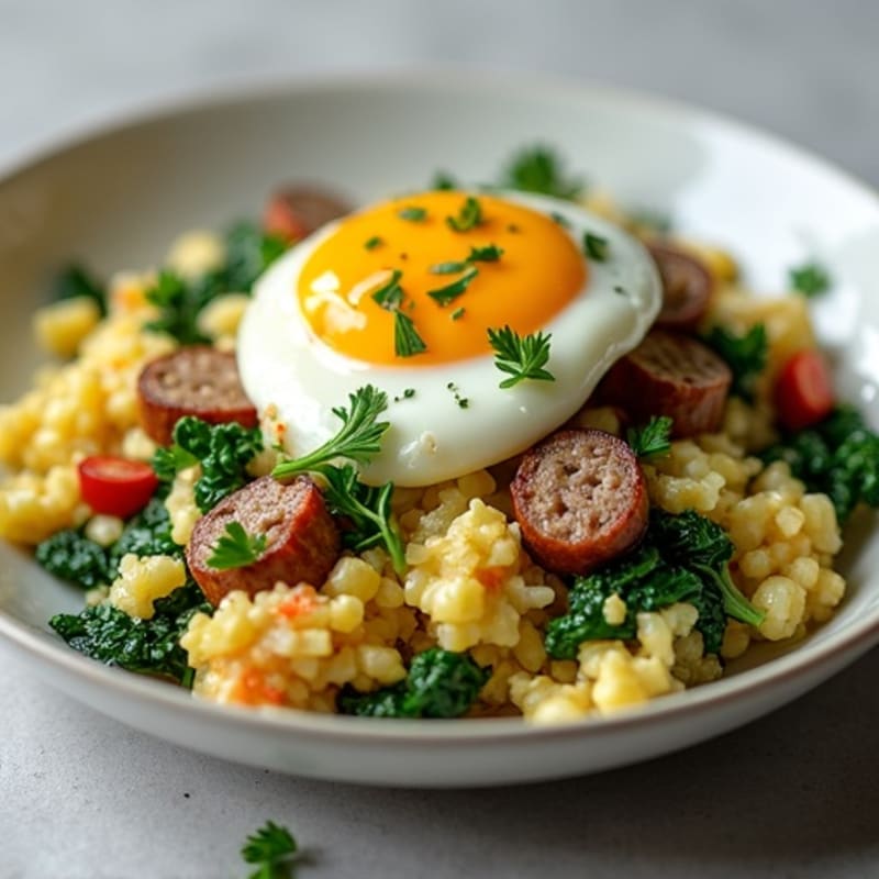 Cottage Cheese Scramble with Turkey Sausage and Spinach