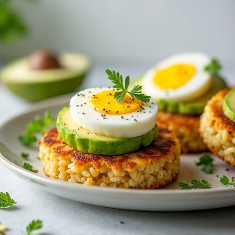Crispy Rice Cakes with Creamy Avocado and Sliced Hard-Boiled Eggs