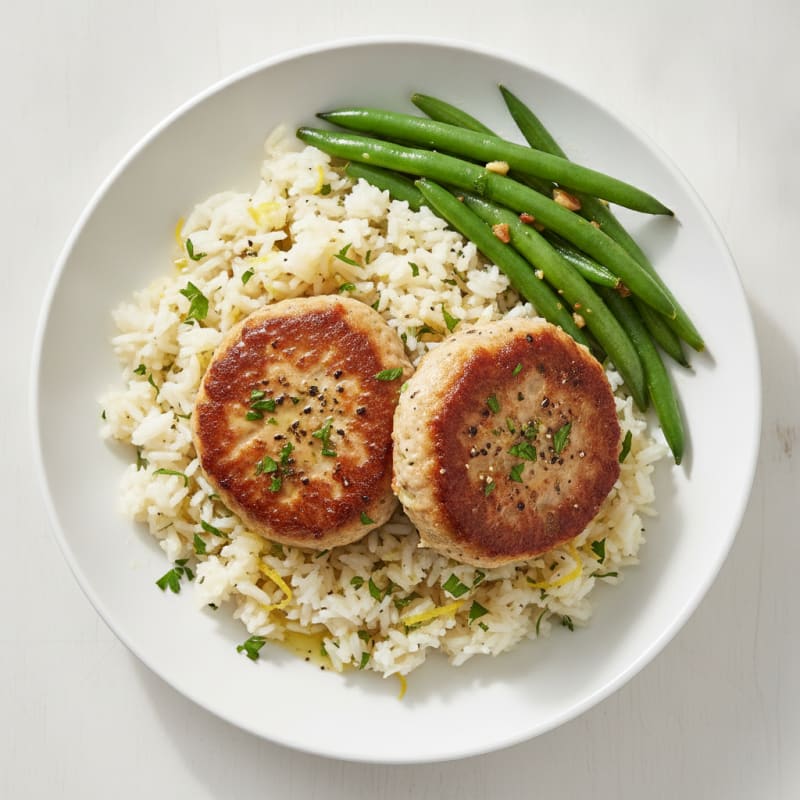 Pan-Seared Tuna Burgers with Lemon-Herb Rice