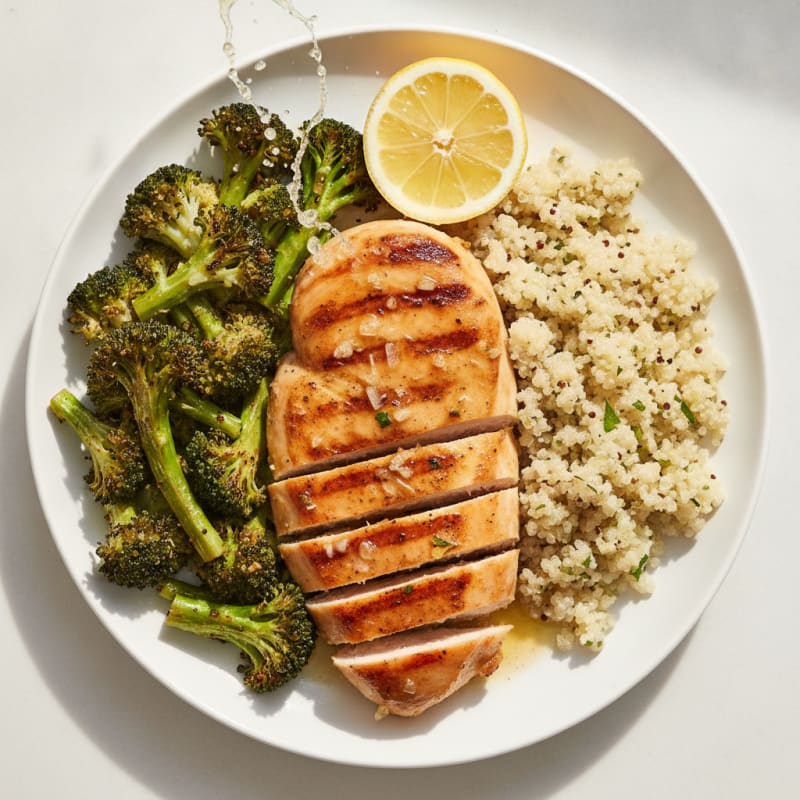 Grilled Chicken Breast with Roasted Broccoli and Quinoa
