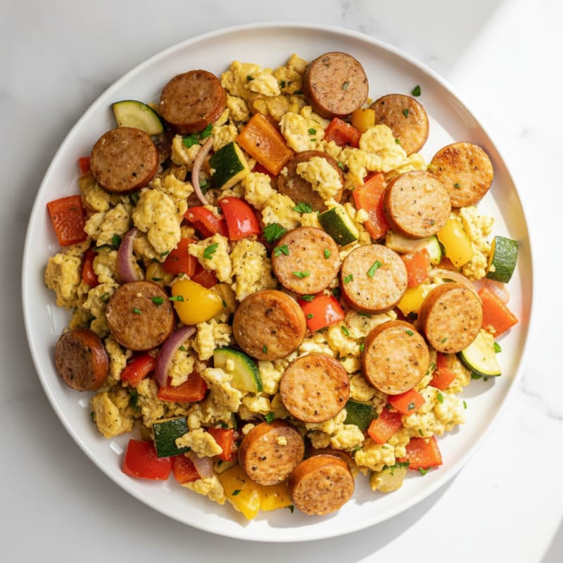 Sheet Pan Sausage and Veggie Scramble
