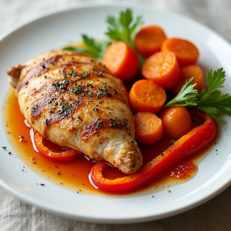Spicy Herb-Roasted Chicken with Roasted Sweet Potatoes and Bell Peppers
