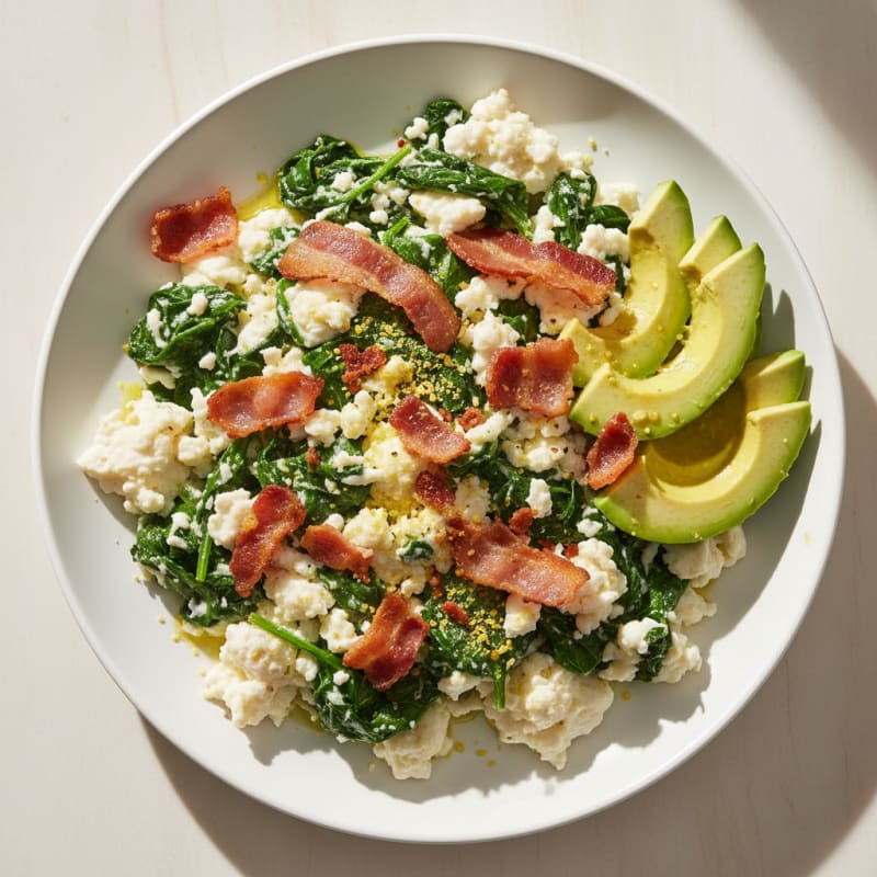 Crispy Turkey Bacon and Egg White Scramble with Spinach