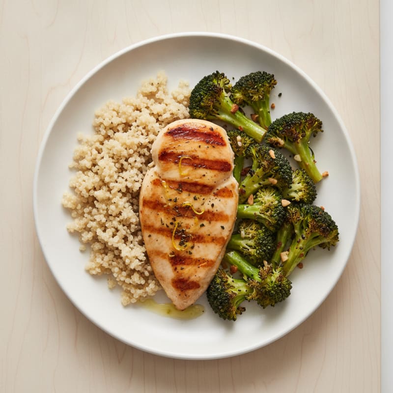Grilled Chicken Breast with Quinoa and Roasted Broccoli