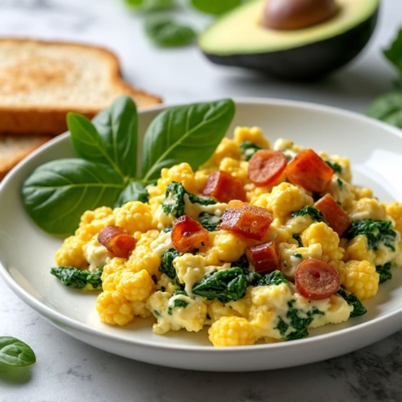 Cottage Cheese and Egg White Scramble with Spinach and Turkey Bacon