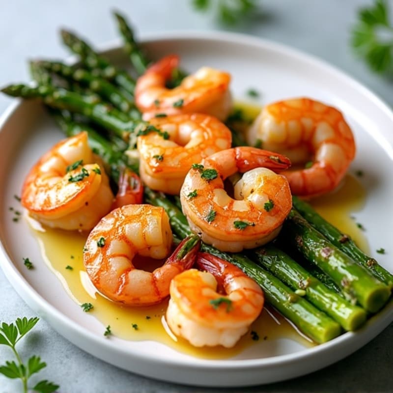 Garlic Herb Pan-Seared Shrimp with Roasted Asparagus