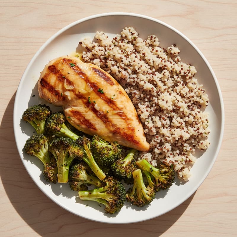 Grilled Chicken Breast with Quinoa and Roasted Broccoli