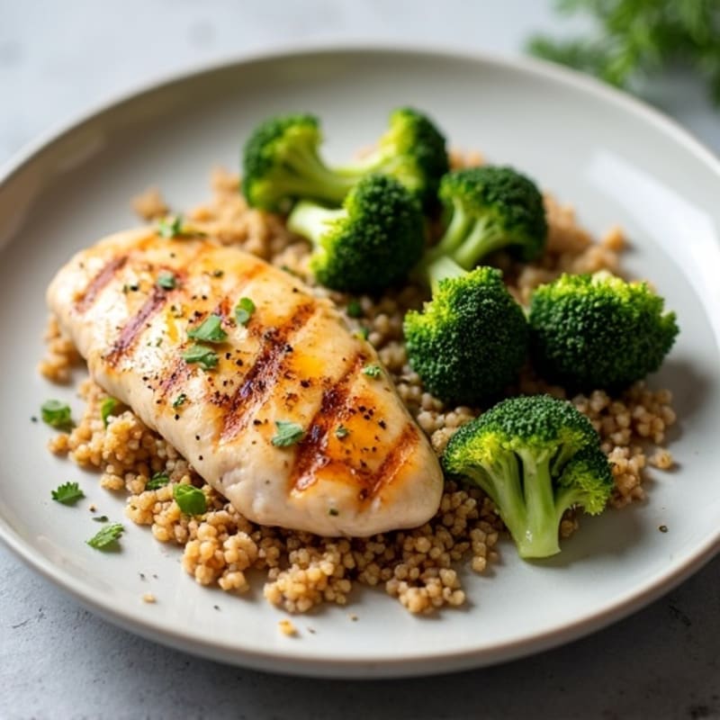 Grilled Chicken Breast with Quinoa and Roasted Broccoli