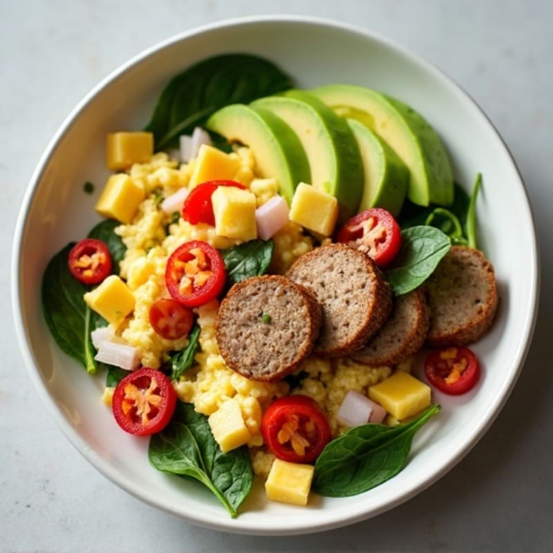 Egg White Scramble with Turkey Sausage and Spinach