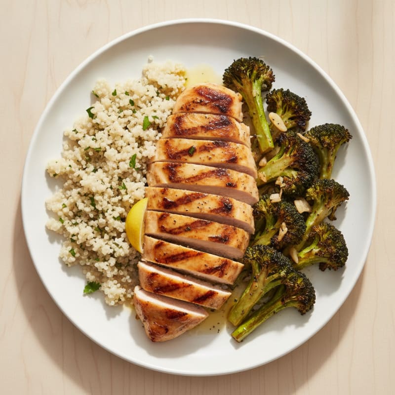 Grilled Chicken Breast with Quinoa and Roasted Broccoli