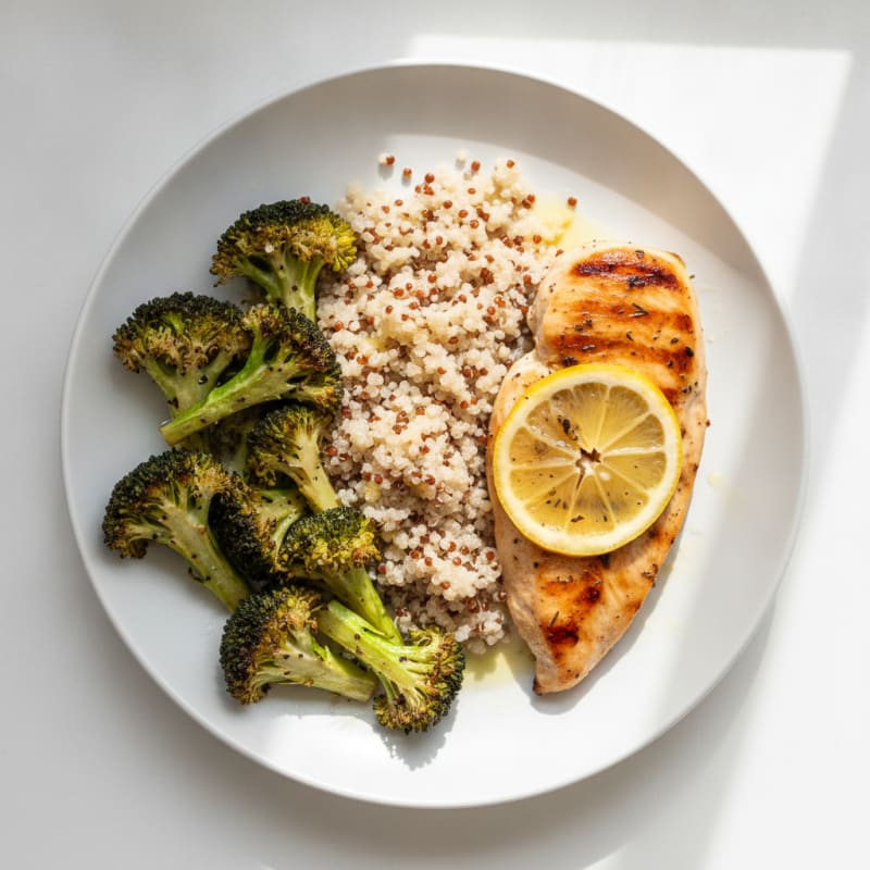 Grilled Chicken Breast with Quinoa and Roasted Broccoli