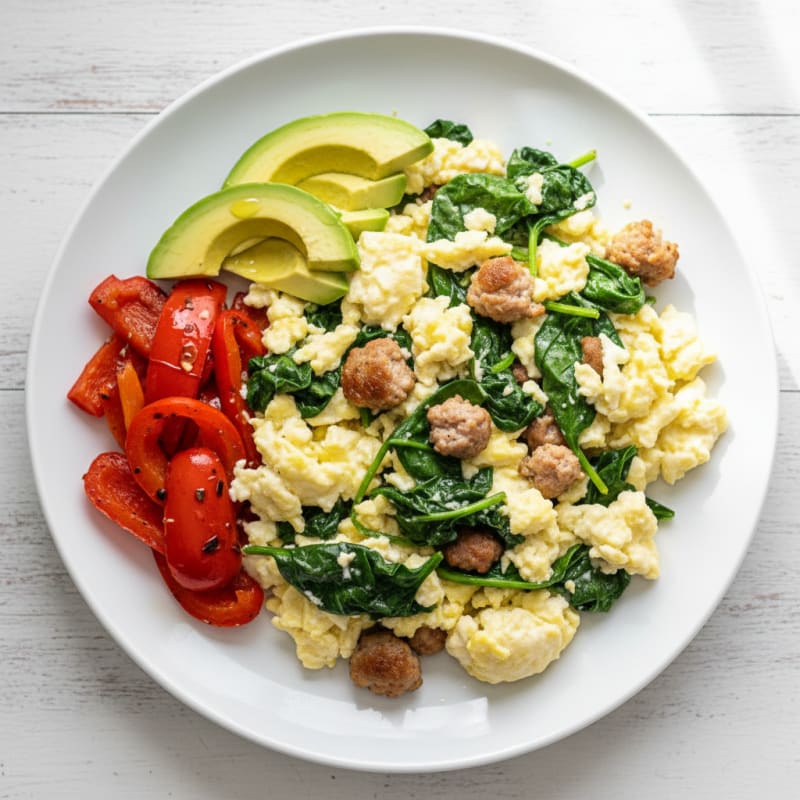 Egg White Scramble with Turkey Sausage and Spinach