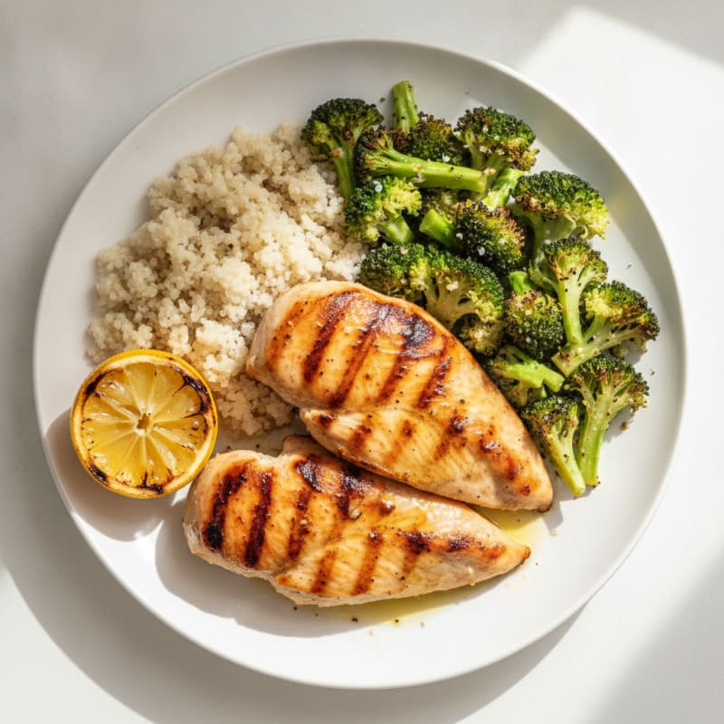Grilled Chicken Breast with Roasted Broccoli and Quinoa