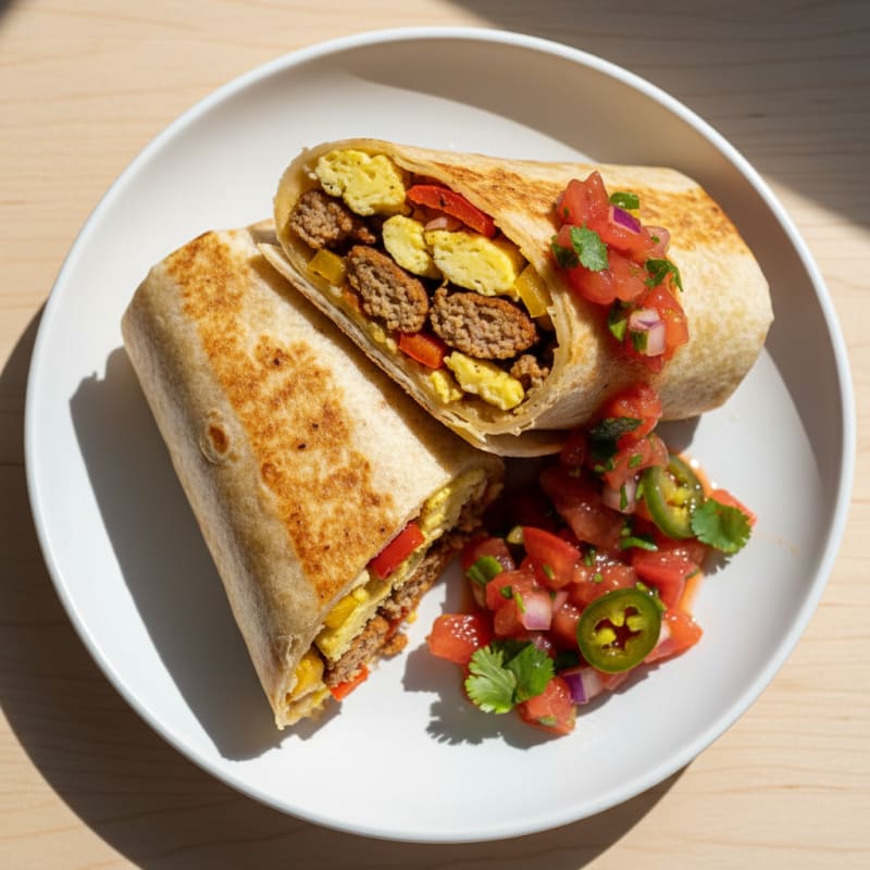 Hearty Sausage Breakfast Burrito with Salsa
