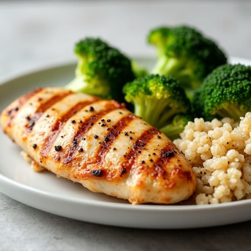 Grilled Chicken Breast with Quinoa and Roasted Broccoli