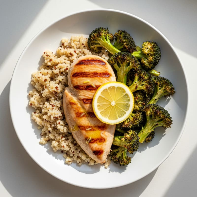 Grilled Chicken Breast with Quinoa and Roasted Broccoli