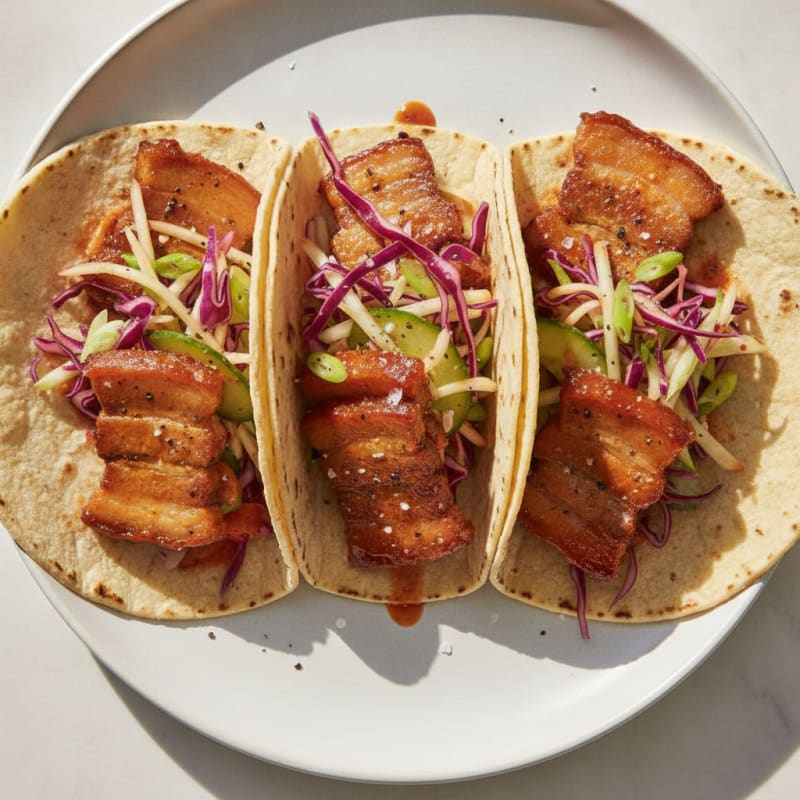 Spicy Gochujang Pork Belly Tacos