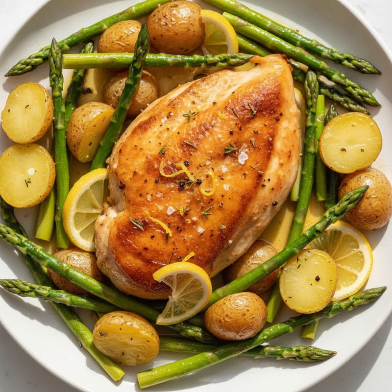 Lemon Herb Roasted Chicken with Asparagus