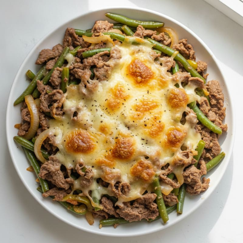 Philly Cheesesteak Skillet with Green Beans