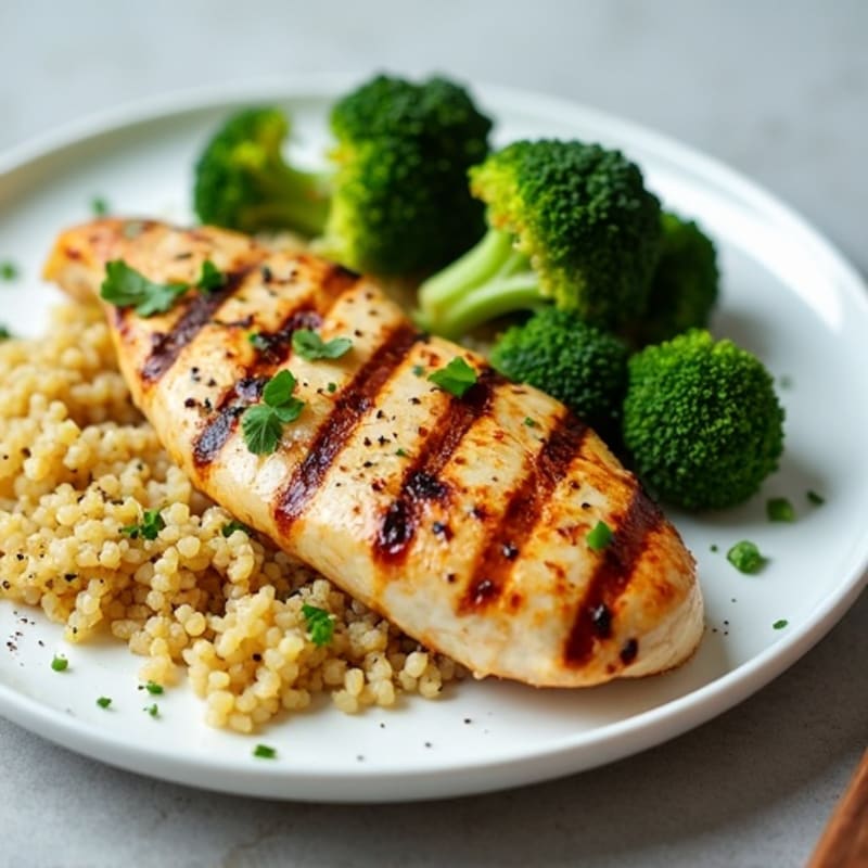 Grilled Chicken Breast with Quinoa and Roasted Broccoli